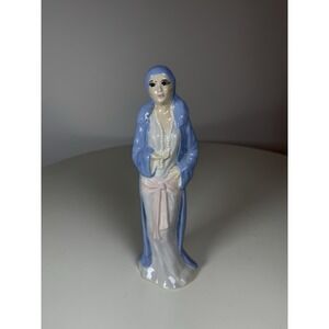 Handmade Ceramic Woman Figurine – Blue & White Glazed Figurine